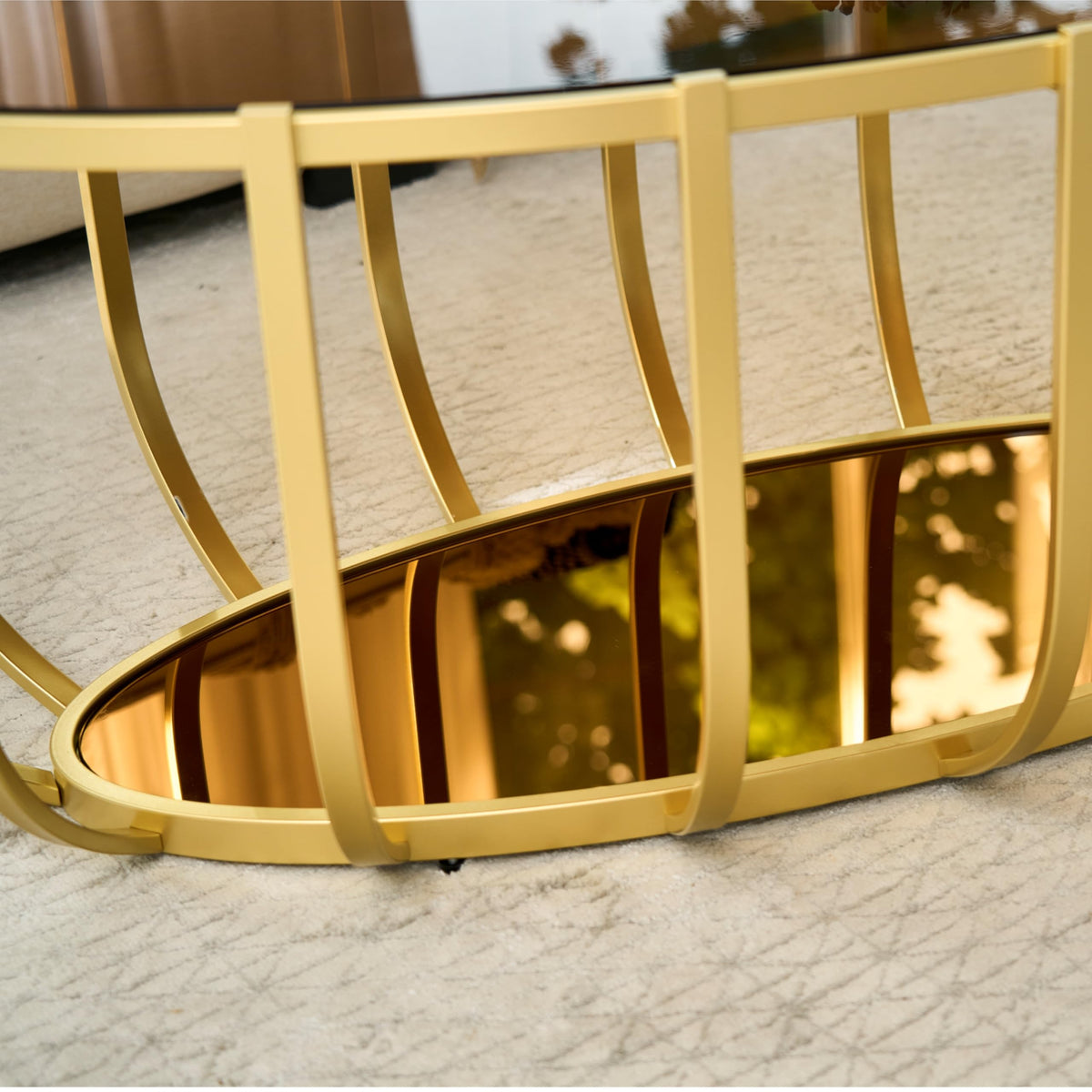 Saint Mossi Gold Round Coffee Table with Clear Glass Top and Glass Shelf