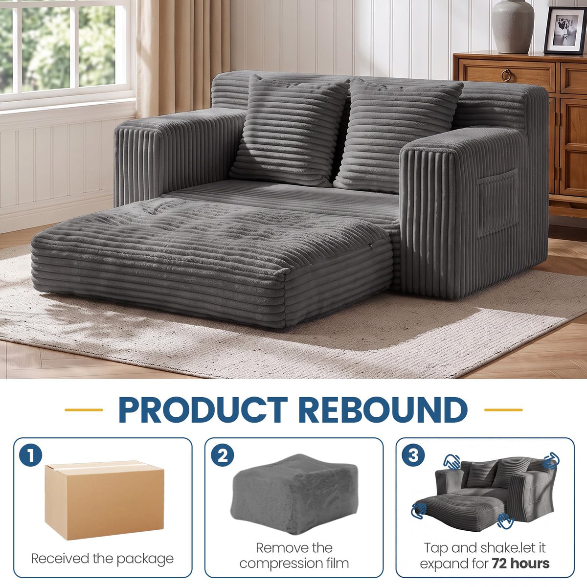Boneless Couches for Living Room, 2 Seater Boneless Loveseat Sofa, Premium Memory Foam Couch in a Box, Cozy Bean Bag Couch, Lazy Floor Sofa & Loveseat for Bedroom Office Lounge Apartment,Beige