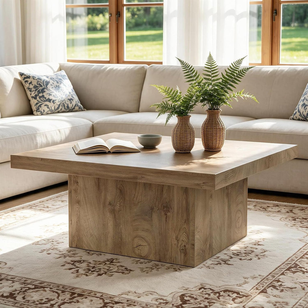 Square Coffee Table,Wooden Living Room Table,Center Table with a Large Tabletop,35.4" x 35.4",for Small Spaces, Apartments, Living Rooms, Vintage Brown