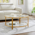 36" Round Glass Coffee Table,Gold Circle Coffee Table with Storage