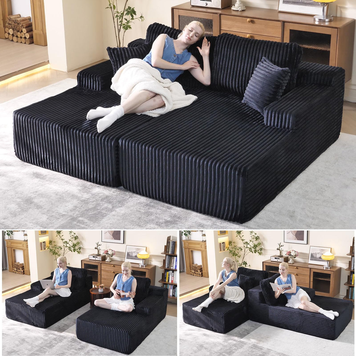 WHGBJA 79" 5 in 1 Convertible Sofa Bed Couch, Modular Sectional, Loveseat