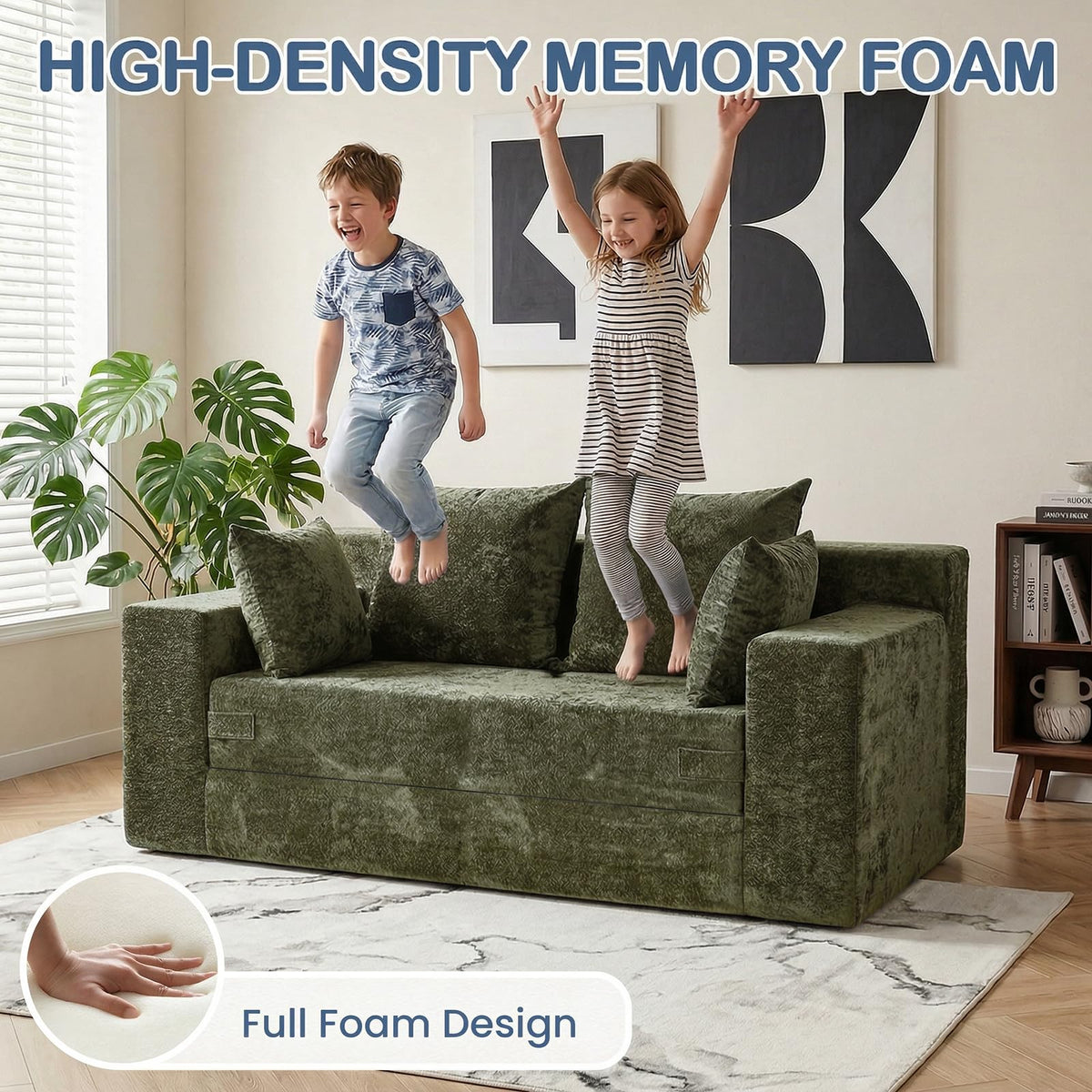 55" Small Boneless Couch, 3-in-1 Boneless Loveseat Sleeper Sofa Bed Convertible Sofa Bed with 4 Pillows, Black Corduroy Boneless Couch for Living Room, Guest Room, Small Space, No Assembly Required