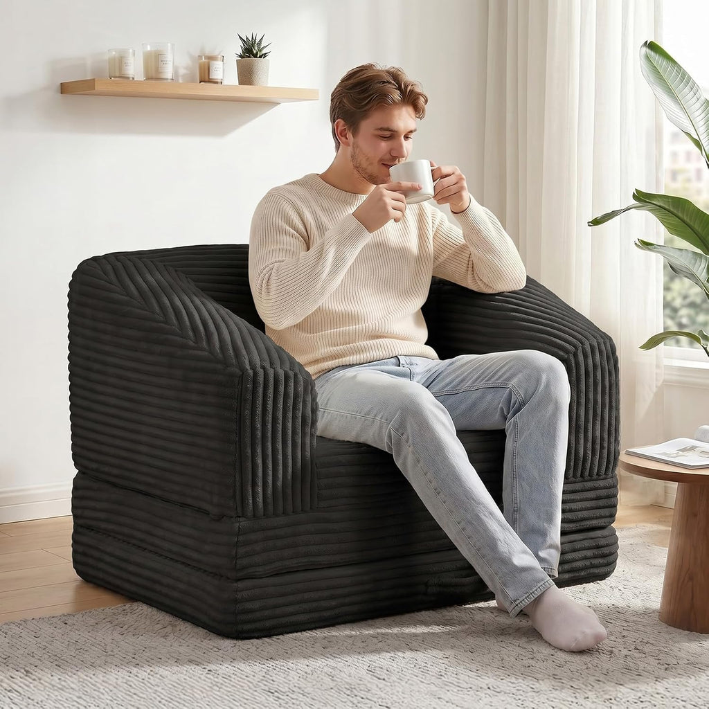 Convertible Folding Sofa Bed, 2-in-1 Single Boneless Sofa with Soft Corduroy & Ultra-Thick Backrest, Foldable Boneless Chair Lounger Sleeper Sofa for Small Apartment, Living Room, Home Office