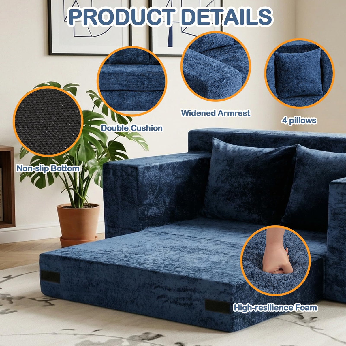 55" Small Boneless Couch, 3-in-1 Boneless Loveseat Sleeper Sofa Bed Convertible Sofa Bed with 4 Pillows, Black Corduroy Boneless Couch for Living Room, Guest Room, Small Space, No Assembly Required