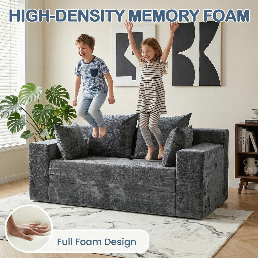 55" Small Boneless Couch, 3-in-1 Boneless Loveseat Sleeper Sofa Bed Convertible Sofa Bed with 4 Pillows, Black Corduroy Boneless Couch for Living Room, Guest Room, Small Space, No Assembly Required