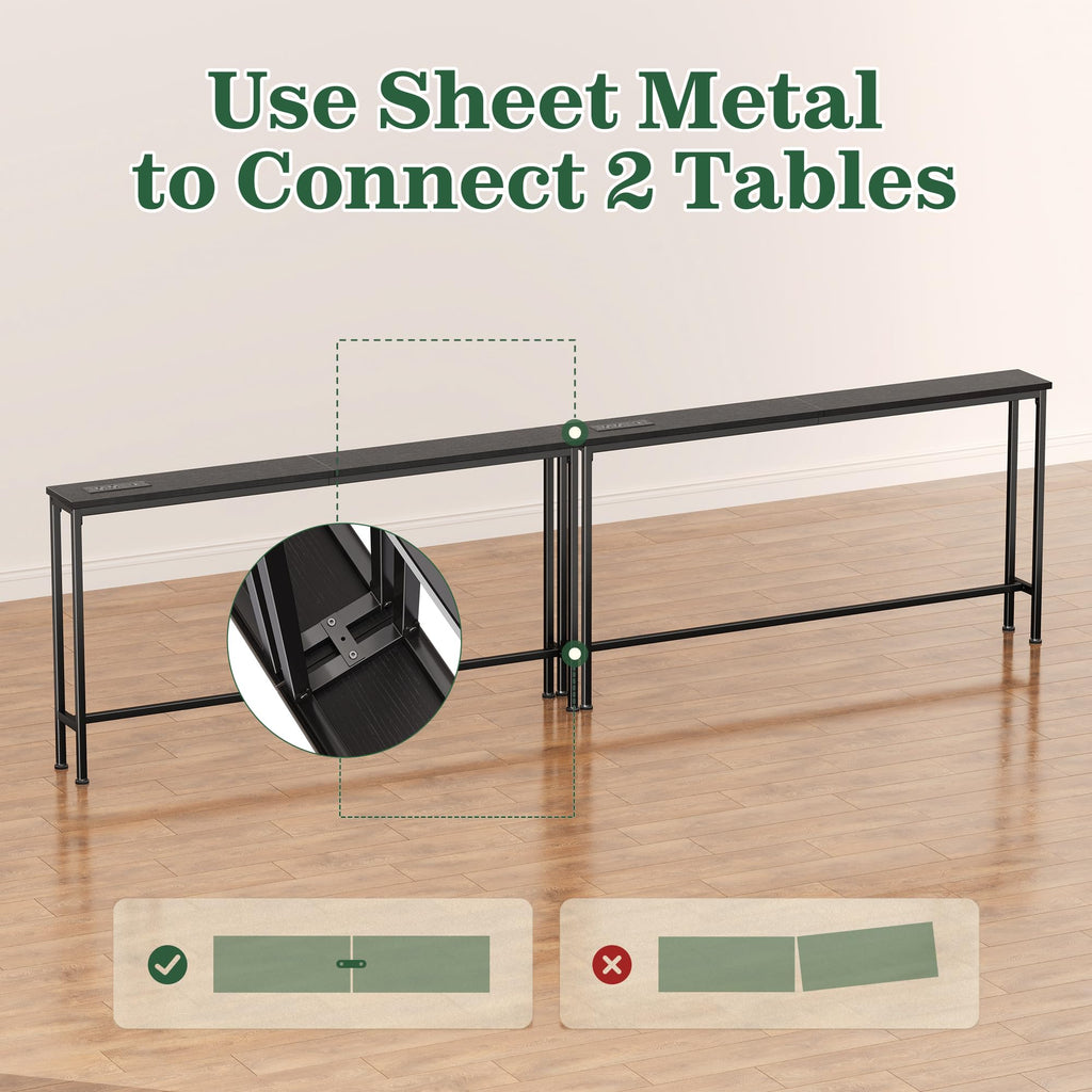 SUPERJARE 110.2 inch Narrow Behind Couch Table with Charging Stations