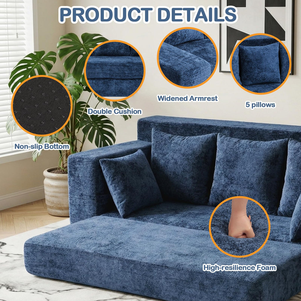 55" Small Boneless Couch, 3-in-1 Boneless Loveseat Sleeper Sofa Bed Convertible Sofa Bed with 4 Pillows, Black Corduroy Boneless Couch for Living Room, Guest Room, Small Space, No Assembly Required