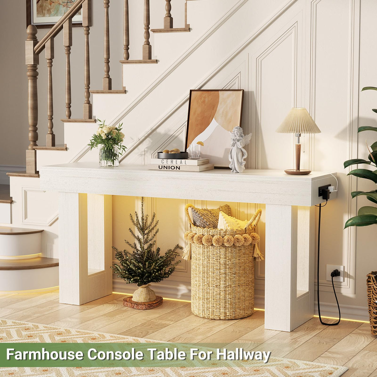 Unikito 63" Console Table with Sensor Light & AC Outlets with USB-C Ports