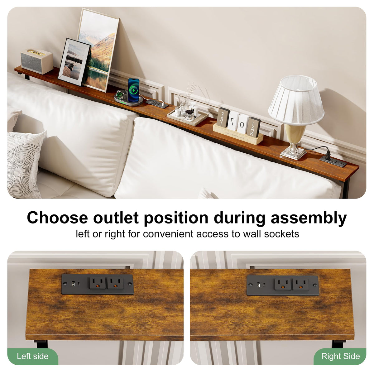 106"-157" Adjustable Length Behind Couch Sofa Table with 3 Power Outlets