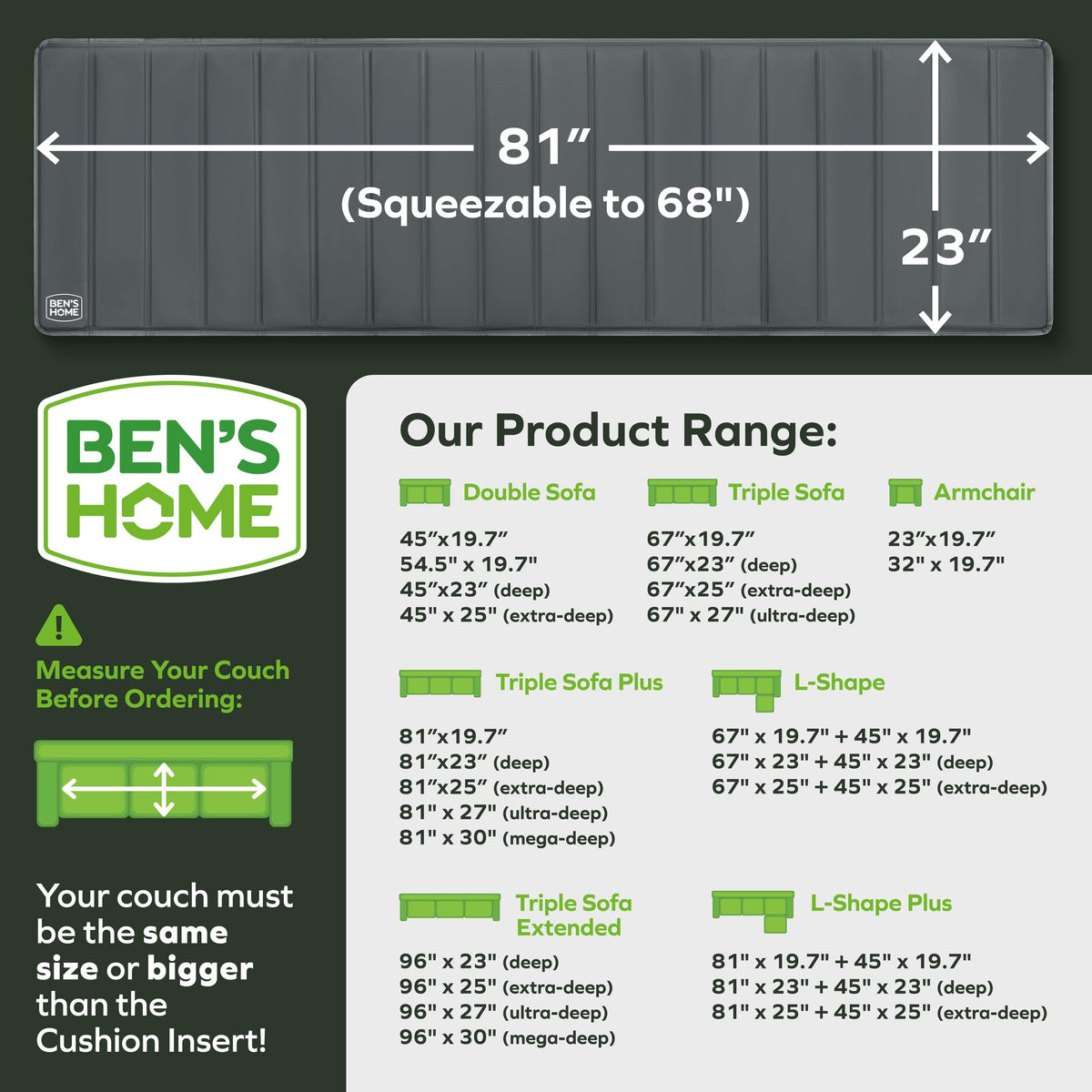 BEN'SHOME Deep Seat Couch Cushion Support Board, Sagging Sofa 68-81" x 30"
