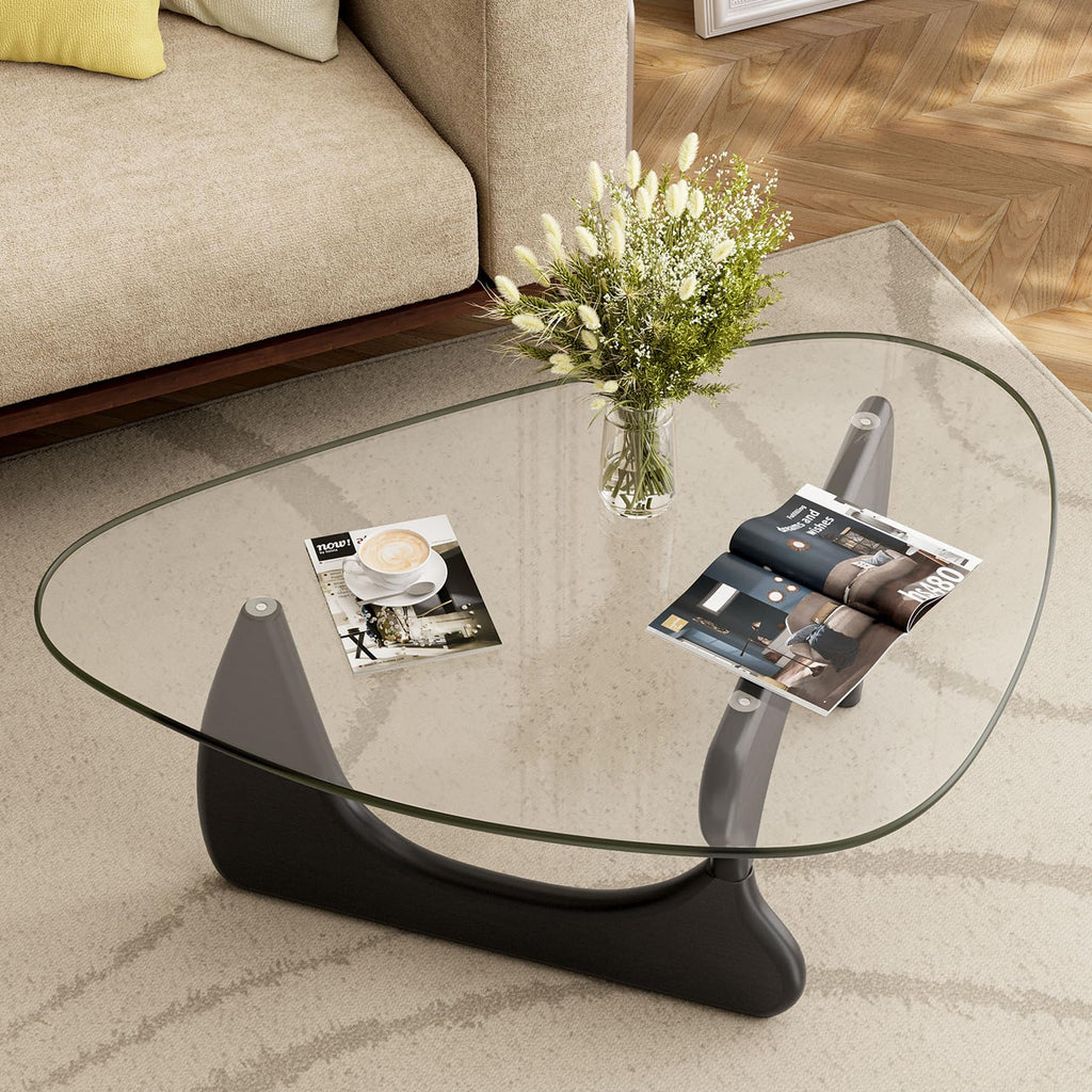 Modern Glass Coffee Table, Mid Century Triangle Coffee Table for Living Room Bedroom Reception Office Tables
