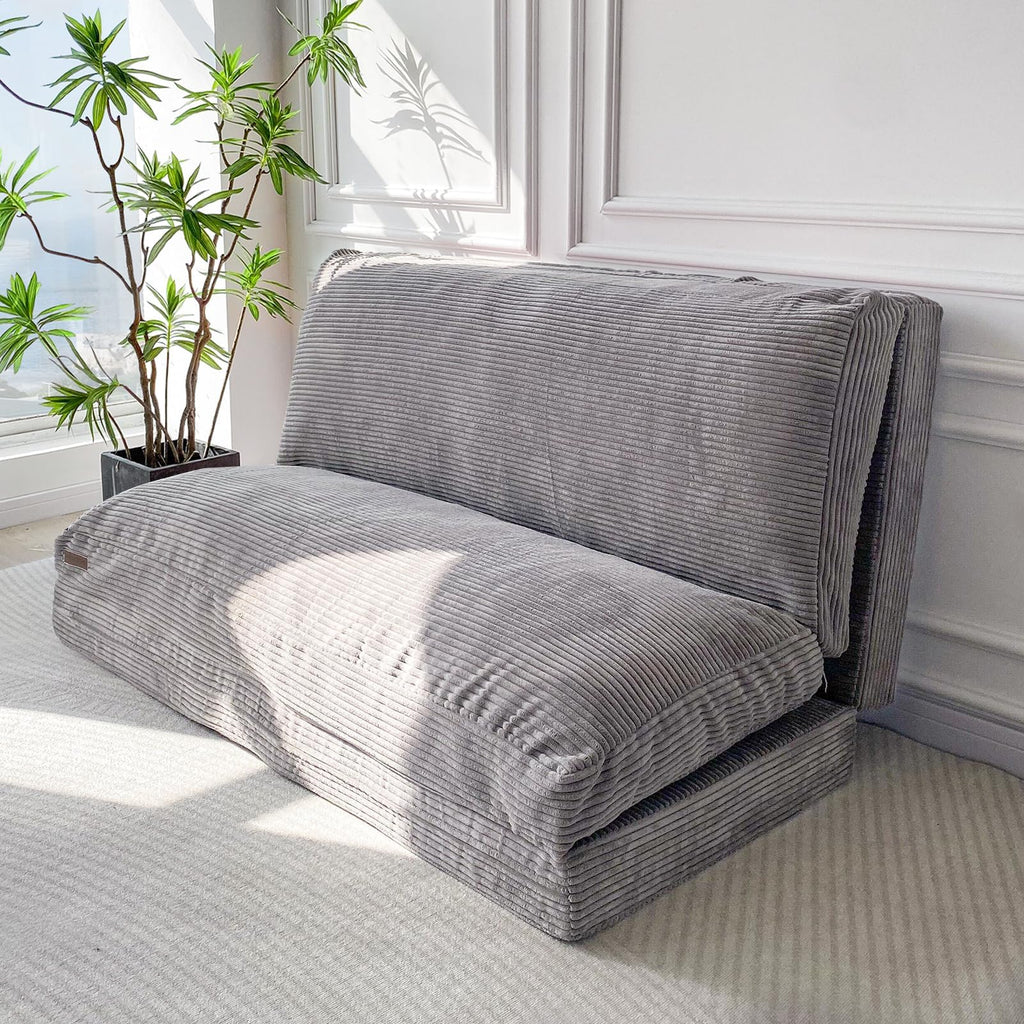 MAXYOYO Folding Sofa Bed, Extra Thick and Long Floor Sofa Convertible Chair with Washable Cover, Floor Couch Lounge Bean Bag Bed for Living Room, Dark Grey, 54x91 Inch