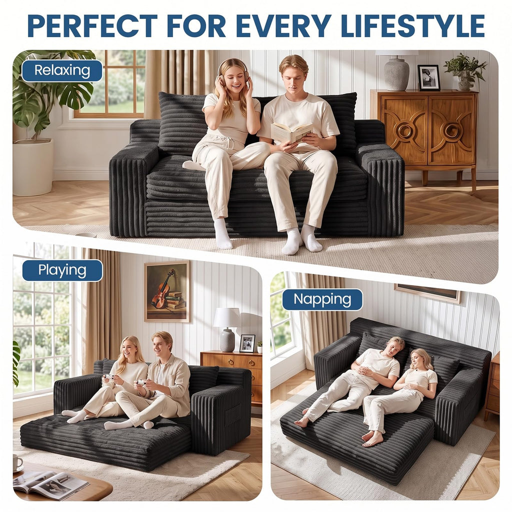 Boneless Couches for Living Room, 2 Seater Boneless Loveseat Sofa, Premium Memory Foam Couch in a Box, Cozy Bean Bag Couch, Lazy Floor Sofa & Loveseat for Bedroom Office Lounge Apartment,Beige