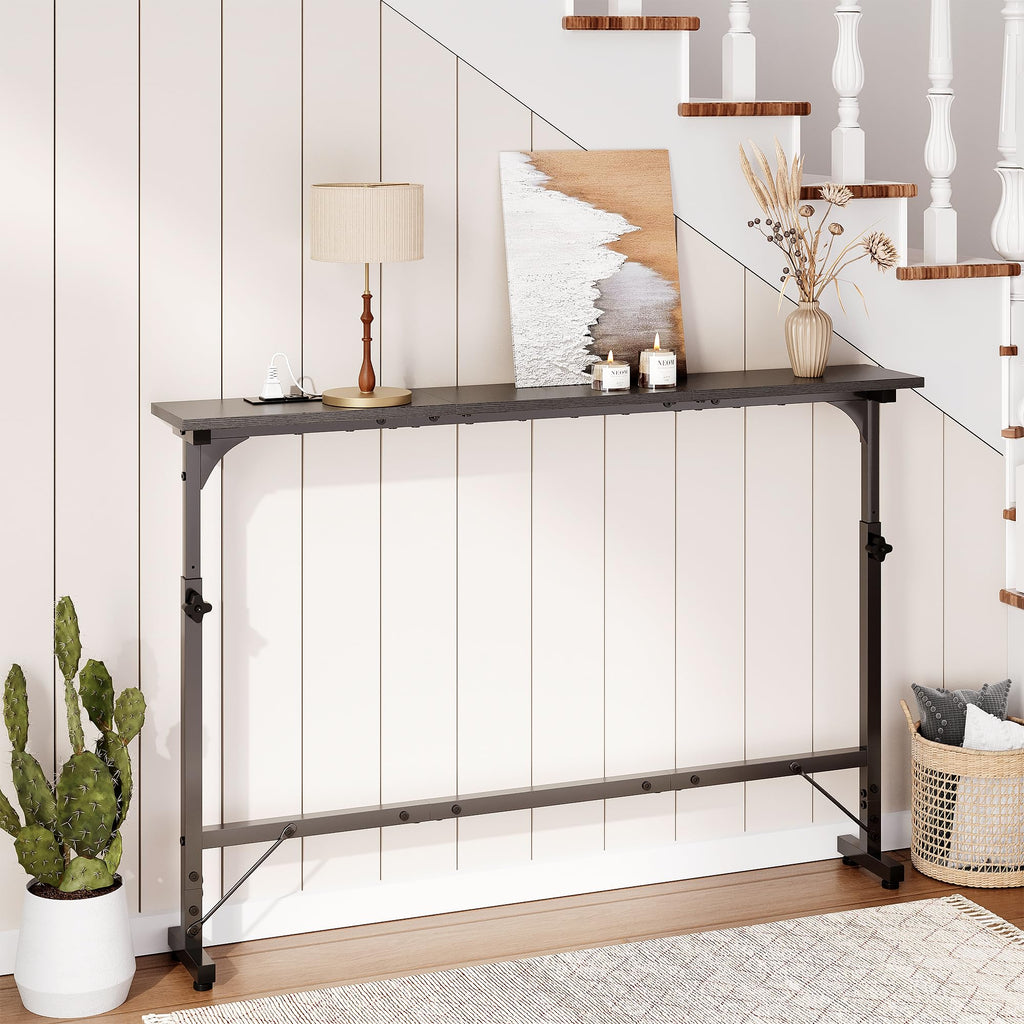 106"-157" Adjustable Length Behind Couch Sofa Table with 3 Power Outlets