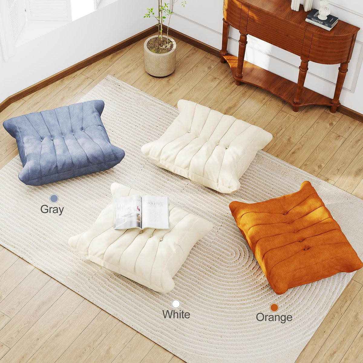 Full Foam 3-Seater Sofa, Bean Bag Floor Couch for Adults, Waterproof Fabric