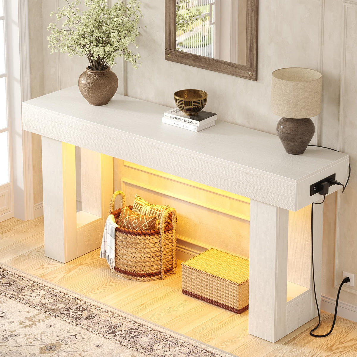 Unikito 63" Console Table with Sensor Light & AC Outlets with USB-C Ports