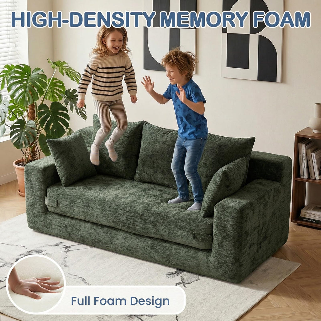 55" Small Boneless Couch, 3-in-1 Boneless Loveseat Sleeper Sofa Bed Convertible Sofa Bed with 4 Pillows, Black Corduroy Boneless Couch for Living Room, Guest Room, Small Space, No Assembly Required