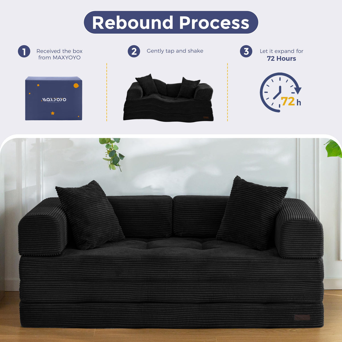 MAXYOYO Convertible Sofa Bed, Floor Sofa Couch with L-Shaped Backrest