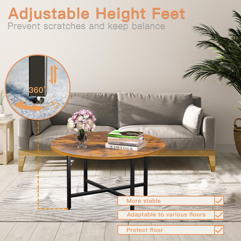 Coffee Tables for Living Room, 27.6" Round Coffee Table, Black Coffee Table