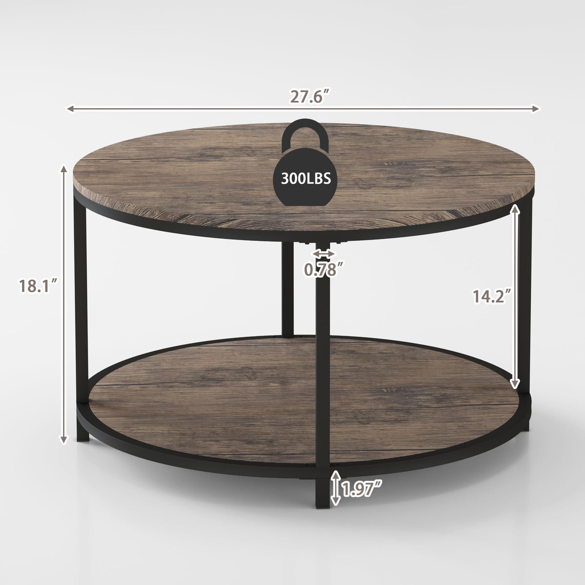 NSdirect Round Coffee Table,36" Coffee Table for Living Room,2-Tier Rustic Wood Desktop with Storage Shelf Modern Design Home Furniture(Light Walnut)