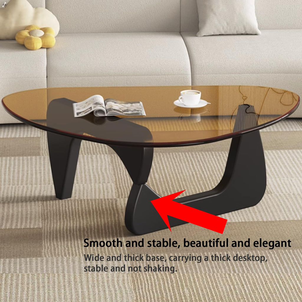 EASYSOUL Modern Glass Coffee Table, 32.68" D x 22.44" W x 15.75" H, Abstract Round Tea Tables for Living Room Home Office Industrial Cocktail Tables (Walnut-Brown Glass, 32.68")