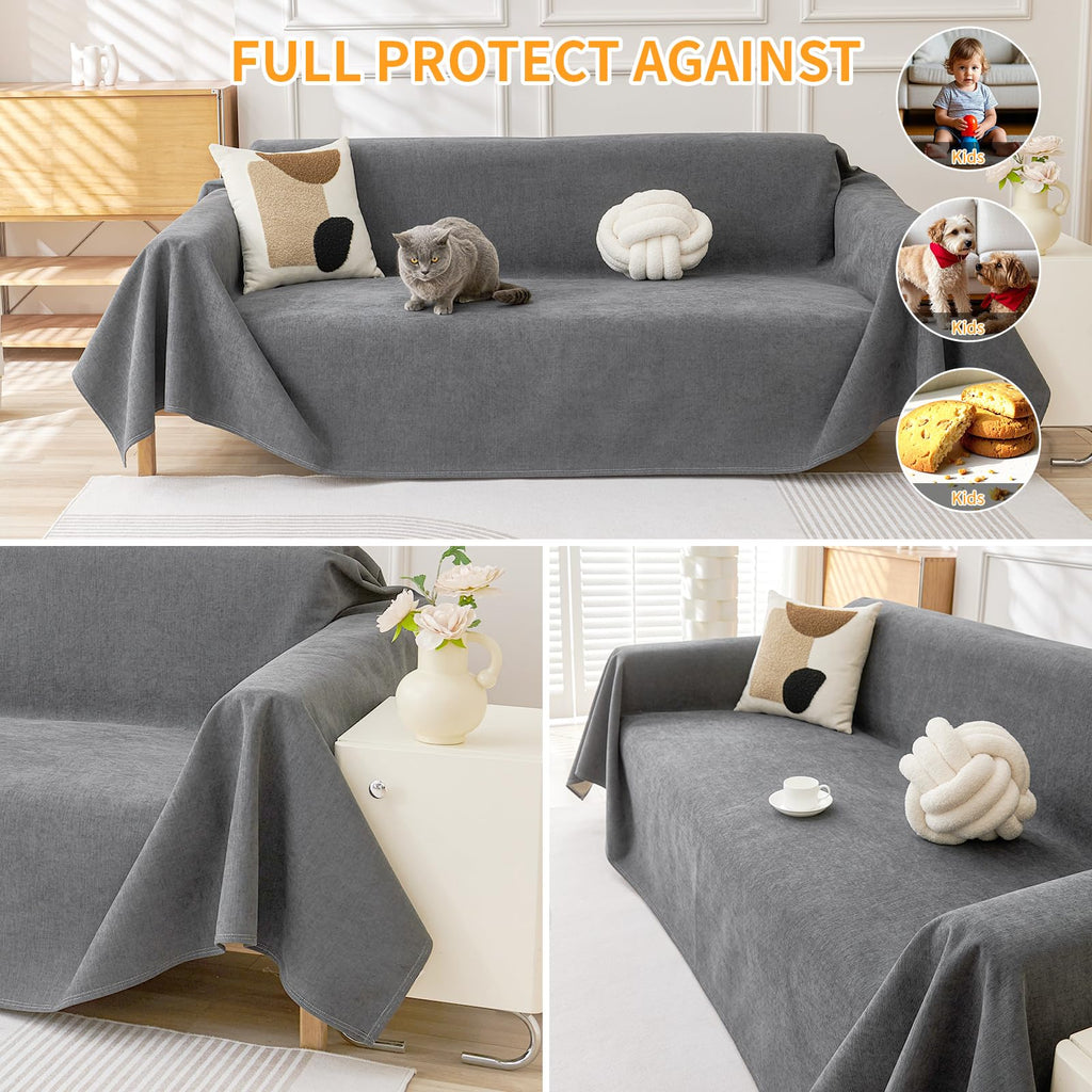 Deep Dream Cat-Scratch Resistant Couch Cover, Waterproof Sofa Cover for 3 Cushion Couch Washable, Pet Friendly Couch Protectors Anti Slip Thickened Sofa Slipcovers for Dogs Pets, 91" x 150", Brown