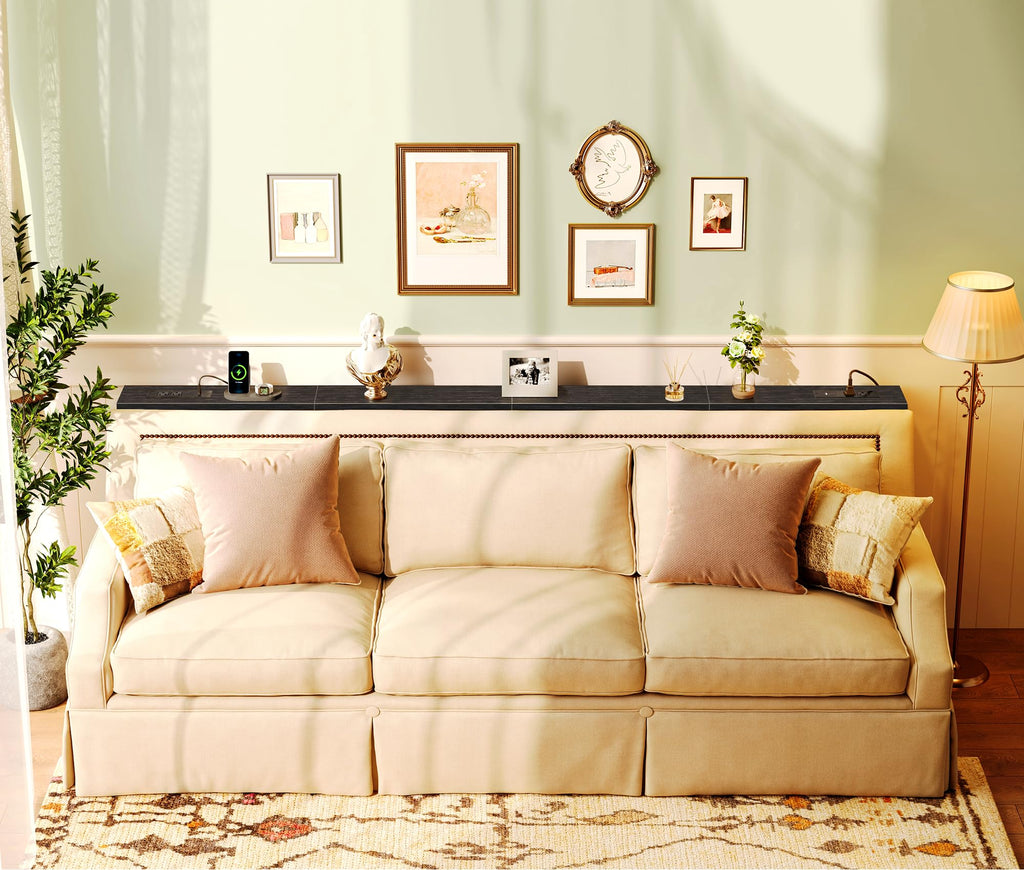 SUPERJARE 110.2 inch Narrow Behind Couch Table with Charging Stations