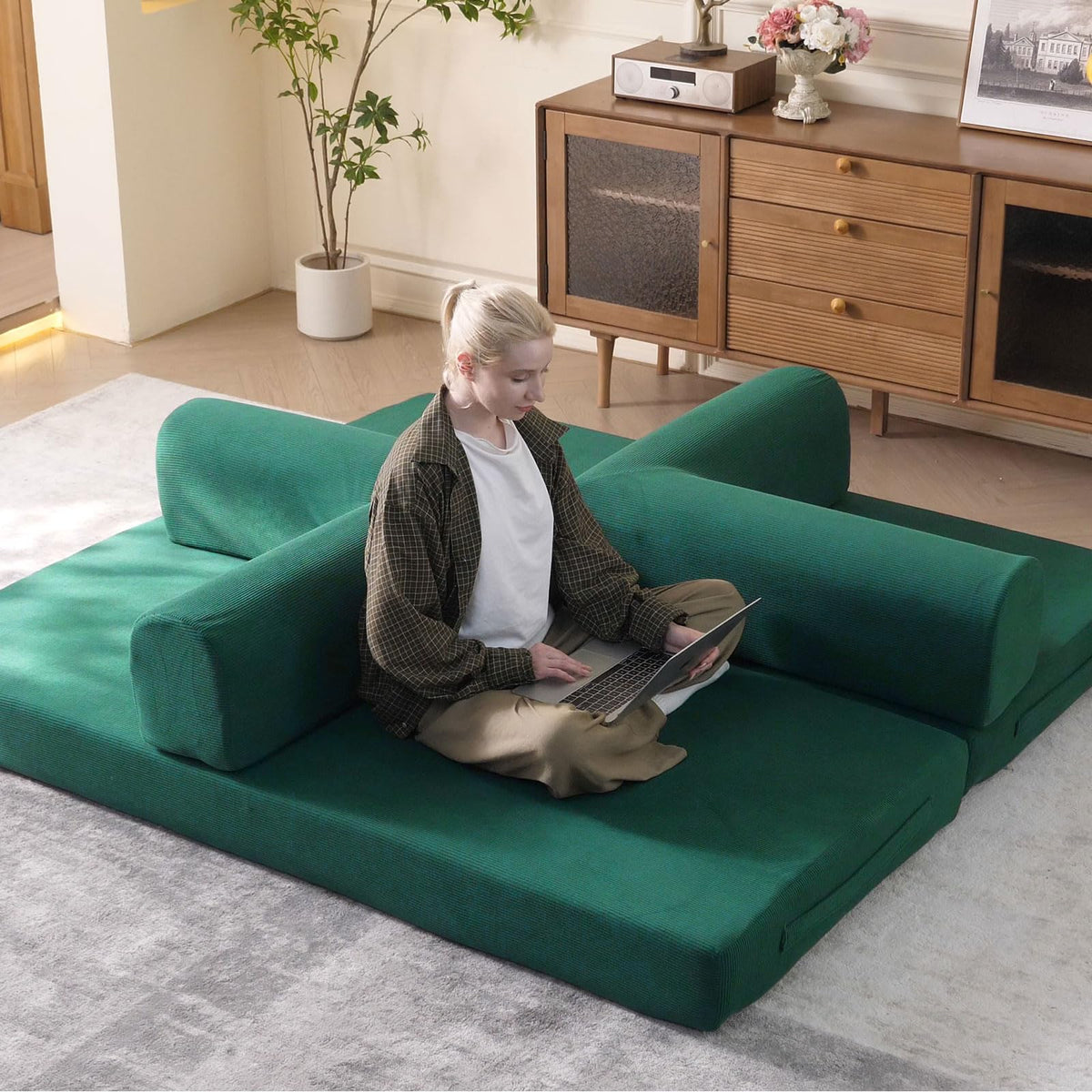 WHGBJA 79" 5 in 1 Convertible Sofa Bed Couch, Modular Sectional, Loveseat