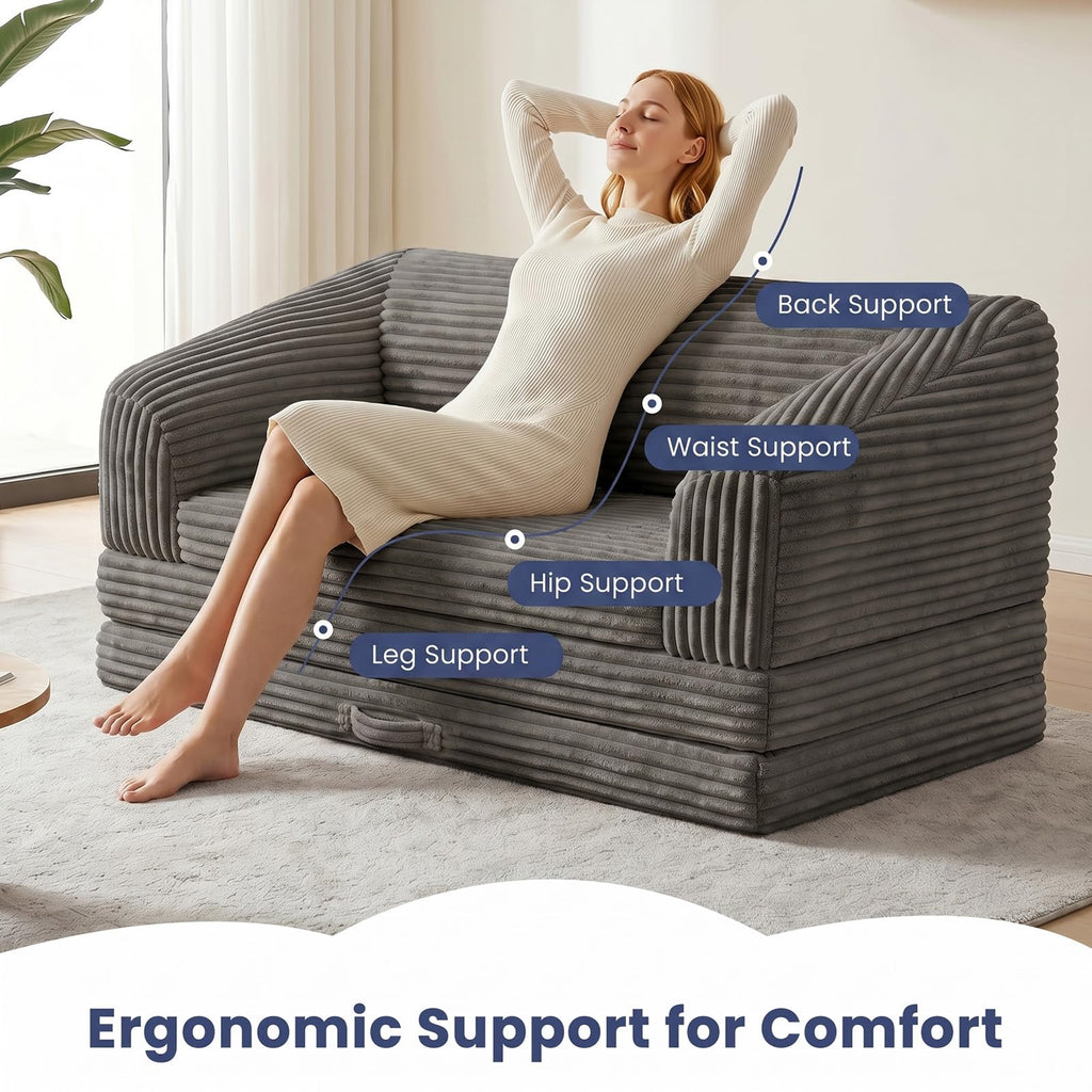 Convertible Folding Sofa Bed, 2-in-1 Single Boneless Sofa with Soft Corduroy & Ultra-Thick Backrest, Foldable Boneless Chair Lounger Sleeper Sofa for Small Apartment, Living Room, Home Office