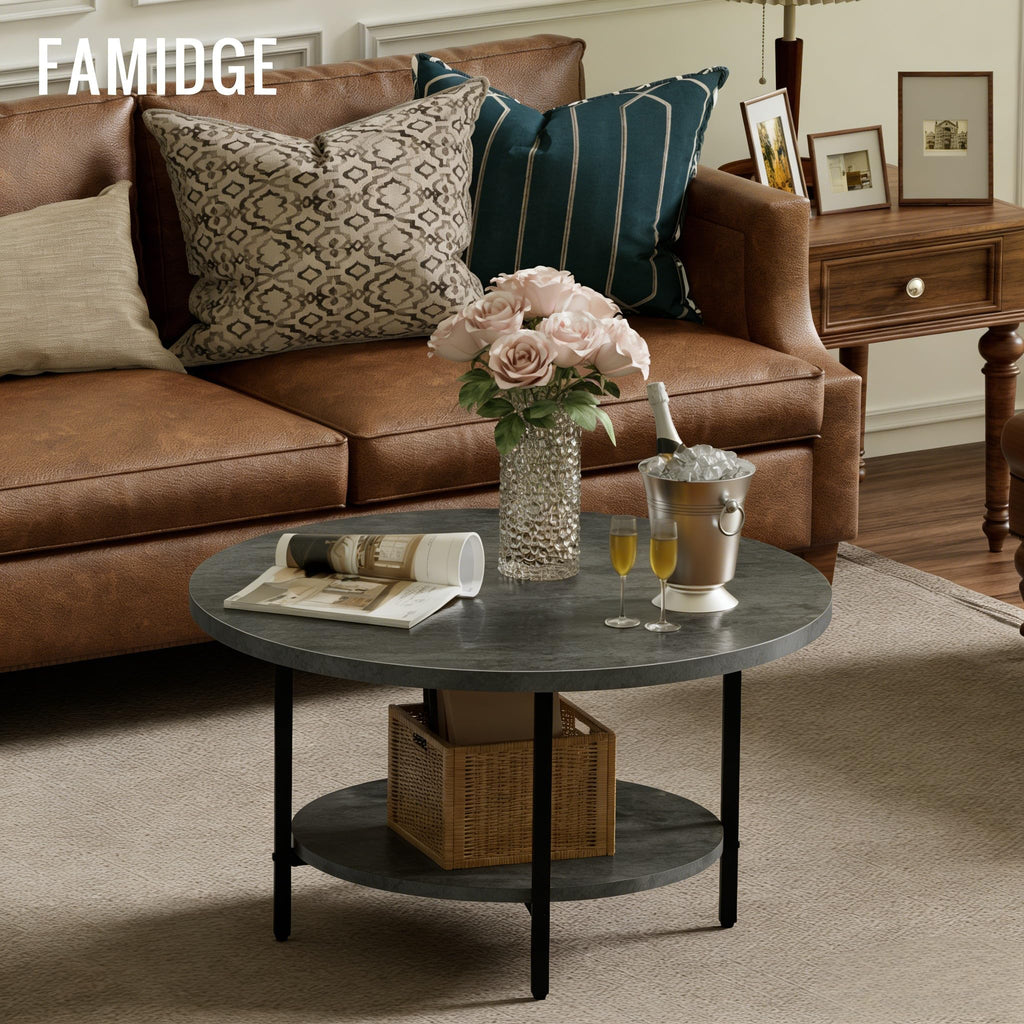 Coffee Tables for Living Room, 27.6" Round Coffee Table, Black Coffee Table