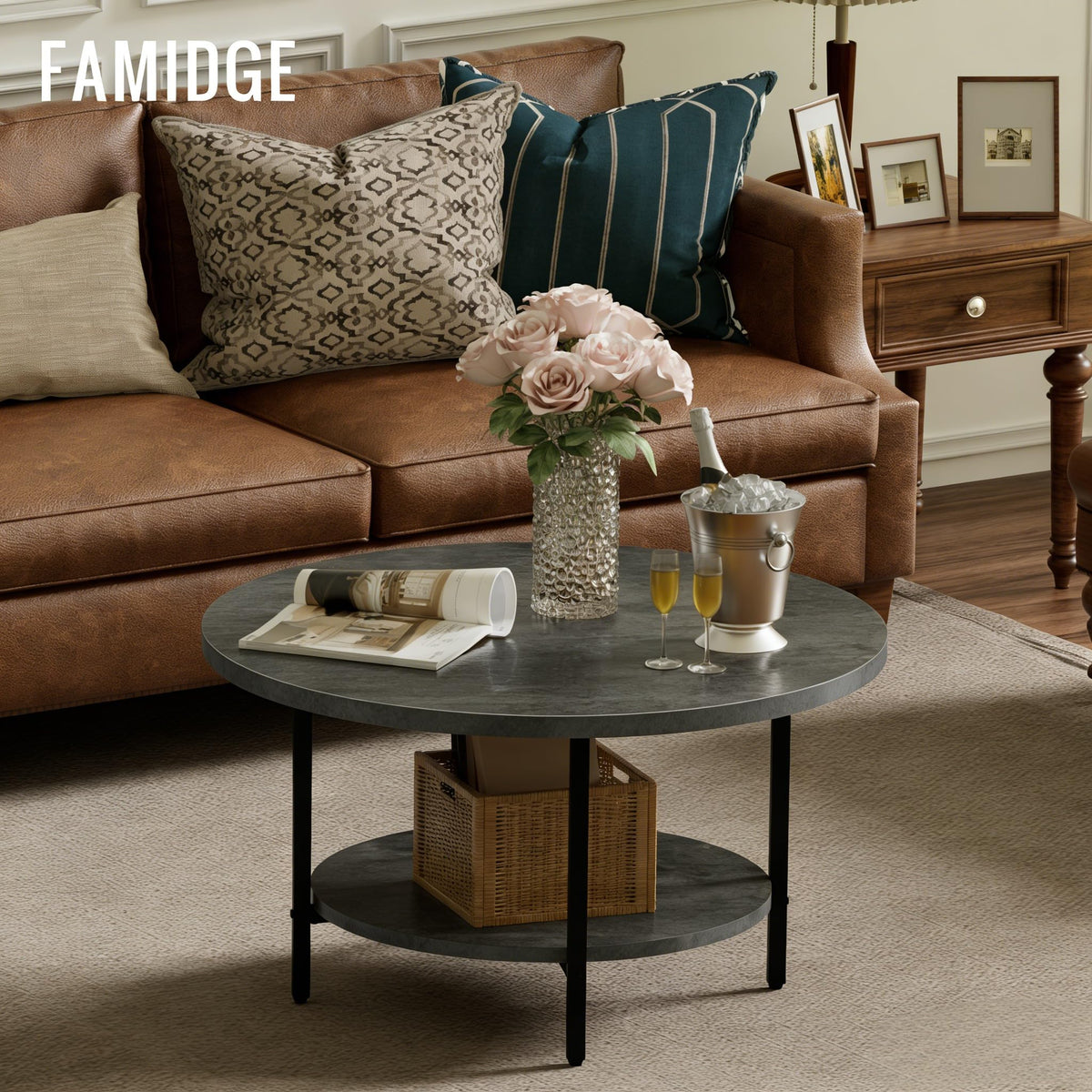Coffee Tables for Living Room, 27.6" Round Coffee Table, Black Coffee Table