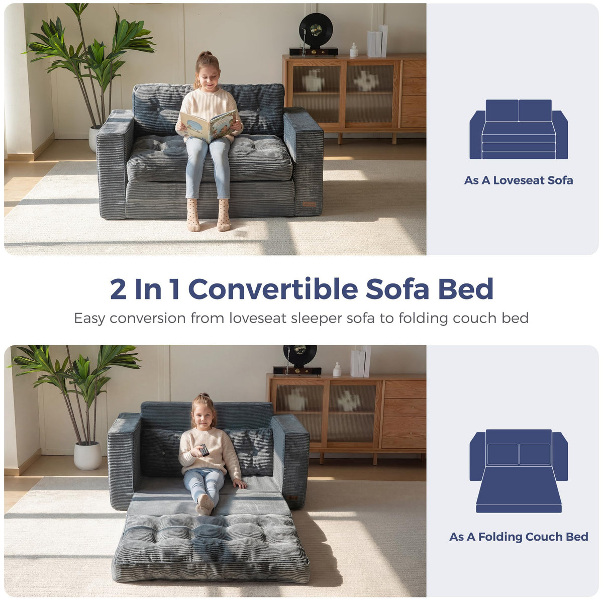 MAXYOYO Convertible Sofa Bed, Pull Out Loveseat Sofa Couch
