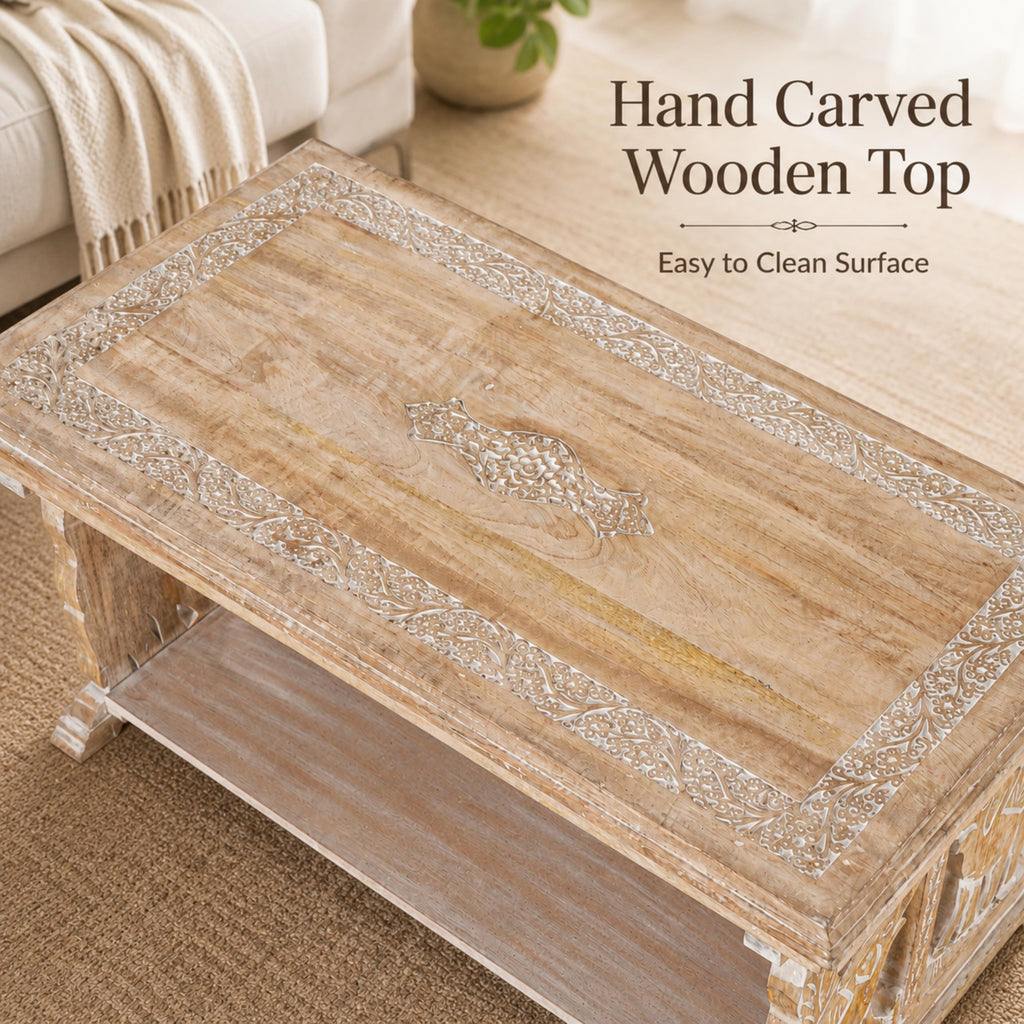 Farmhouse Coffee Table, Jali Carving, 36x24x18 in, Burnt