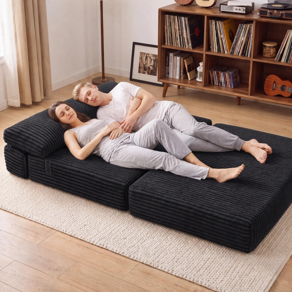 Folding Sofa Bed Convertible 4 in 1 Sleeper Chair Black Single