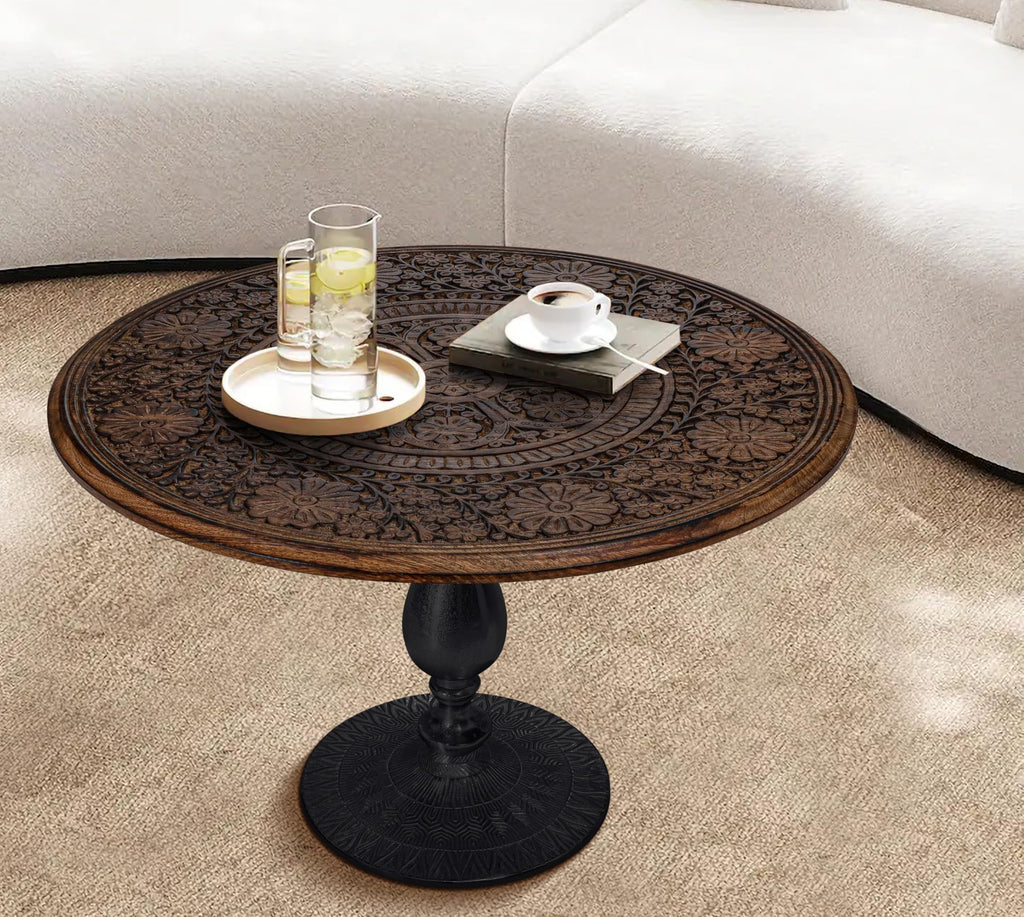 Farmhouse Coffee Table, Jali Carving, 36x24x18 in, Burnt