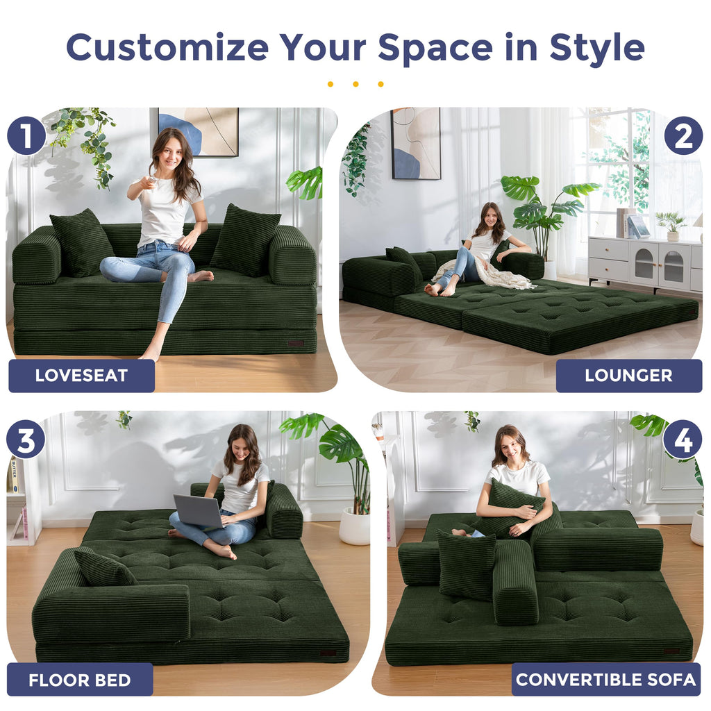 MAXYOYO Convertible Sofa Bed, Floor Sofa Couch with L-Shaped Backrest