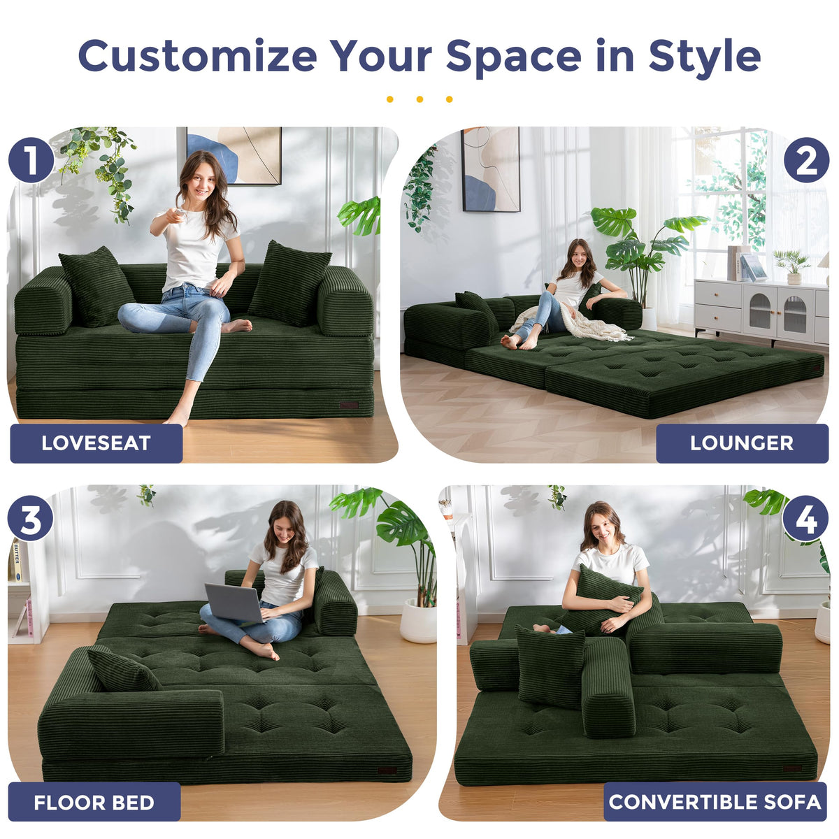 MAXYOYO Convertible Sofa Bed, Floor Sofa Couch with L-Shaped Backrest