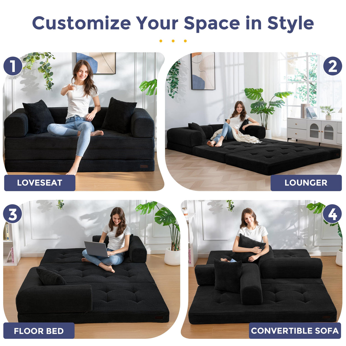 MAXYOYO Convertible Sofa Bed, Floor Sofa Couch with L-Shaped Backrest