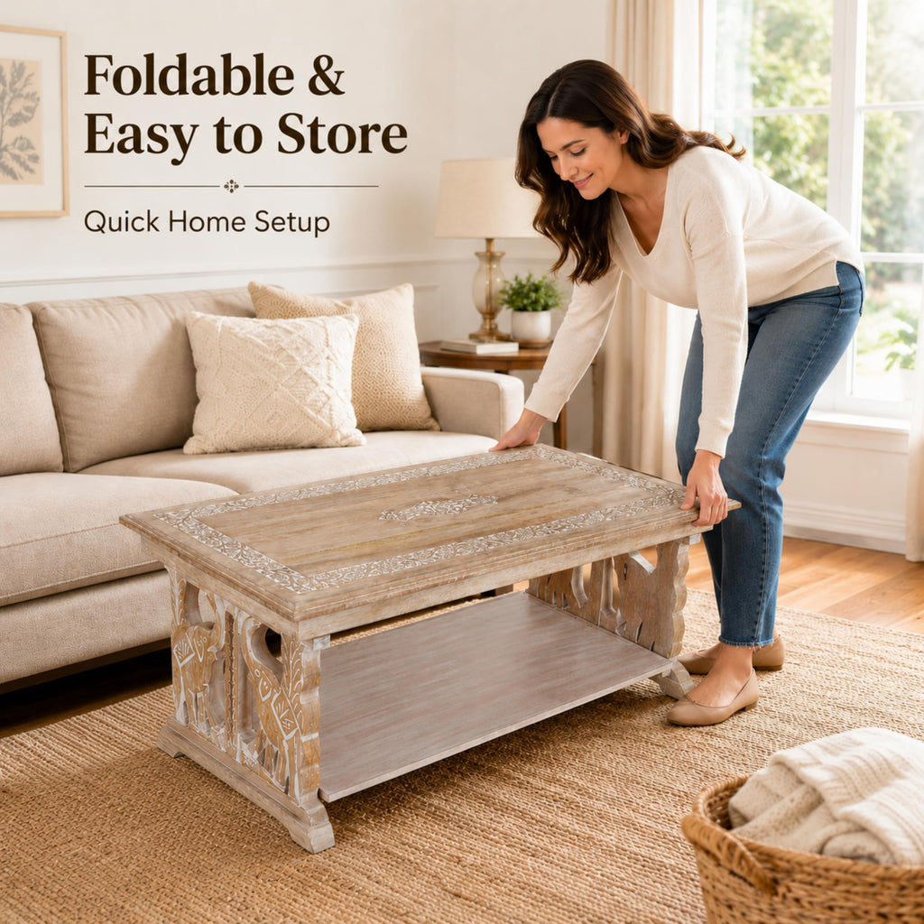 Farmhouse Coffee Table, Jali Carving, 36x24x18 in, Burnt