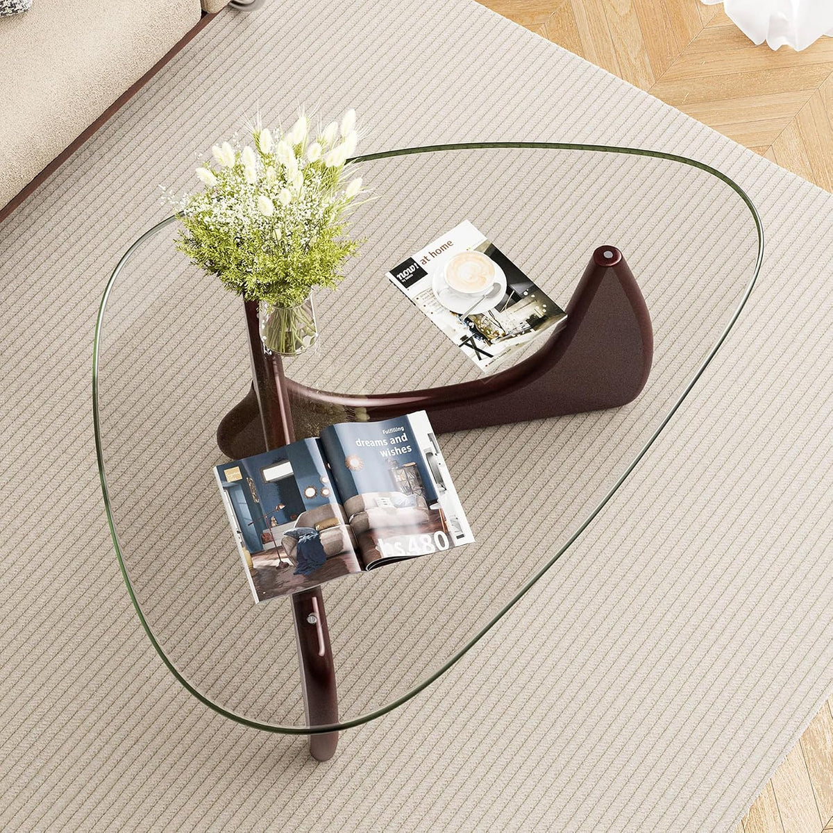 Modern Glass Coffee Table, Mid Century Triangle Coffee Table for Living Room Bedroom Reception Office Tables