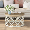 karlott Farmhouse Coffee Table, French Country Round Coffee Table, Beige