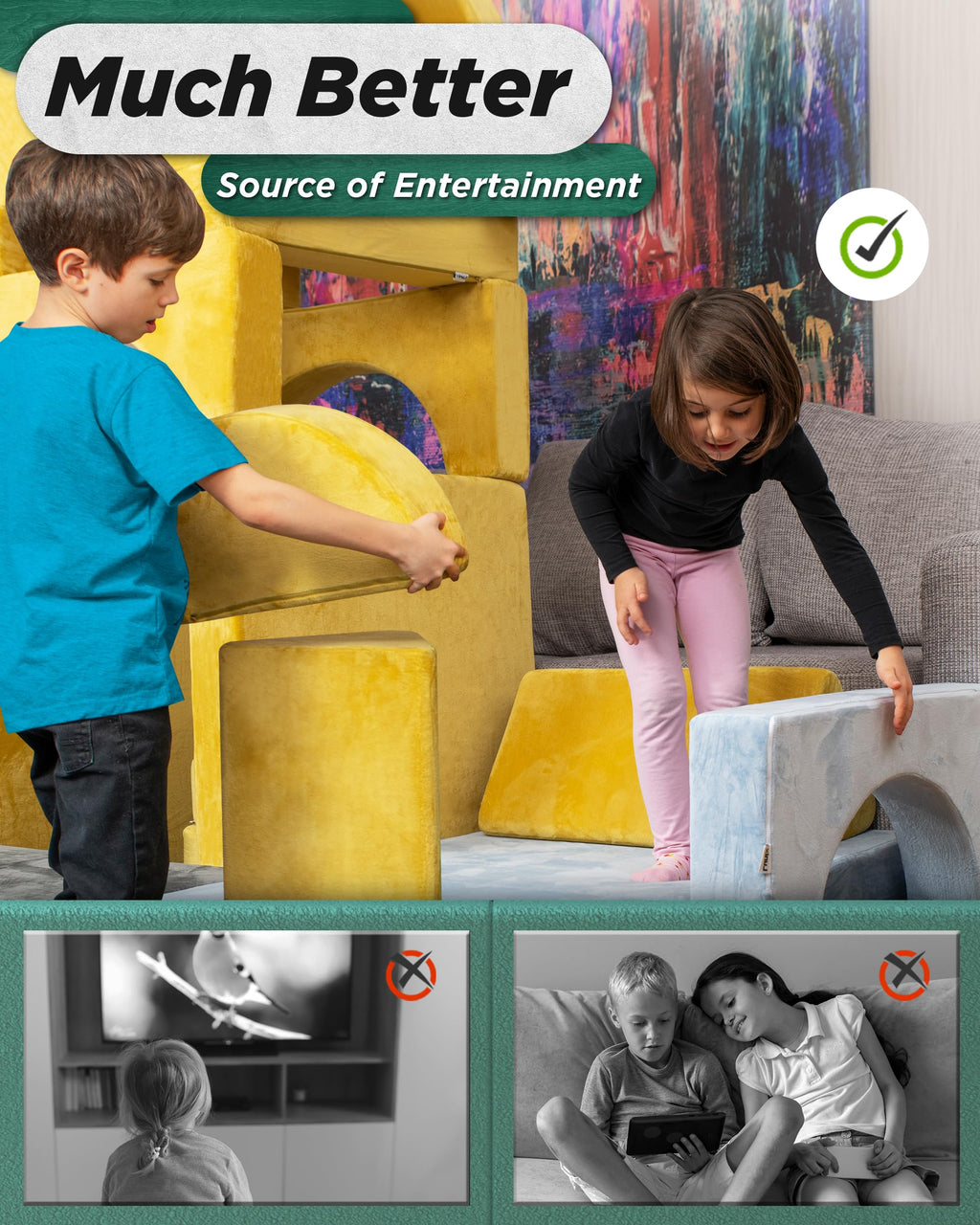Lunix Modular Kids Play Couch, 14-Piece Fort Building & Climbing Foam Set