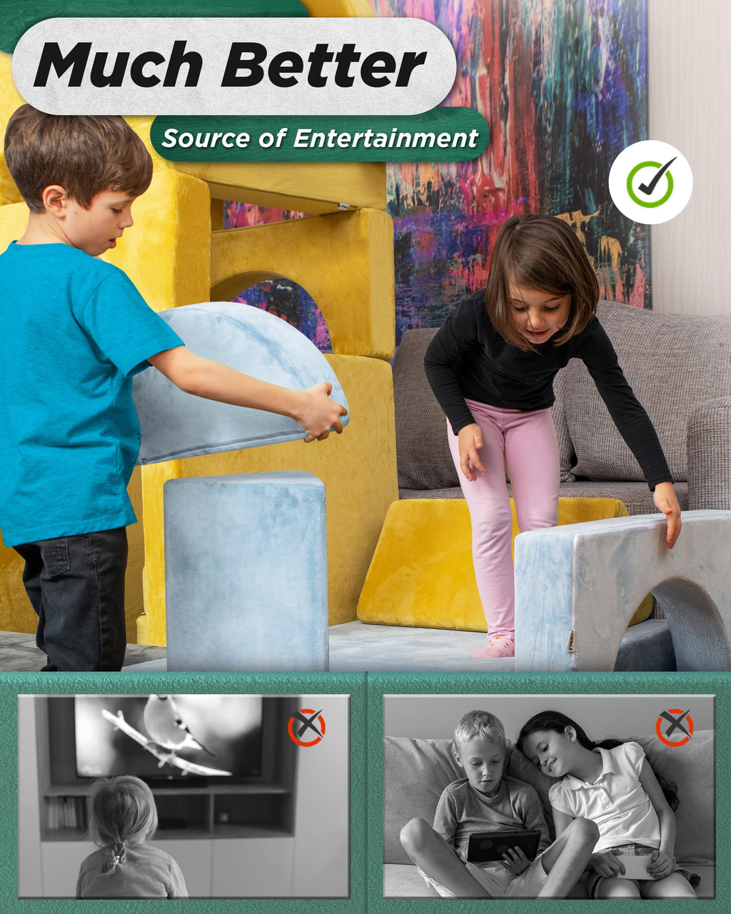 Lunix Modular Kids Play Couch, 14-Piece Fort Building & Climbing Foam Set