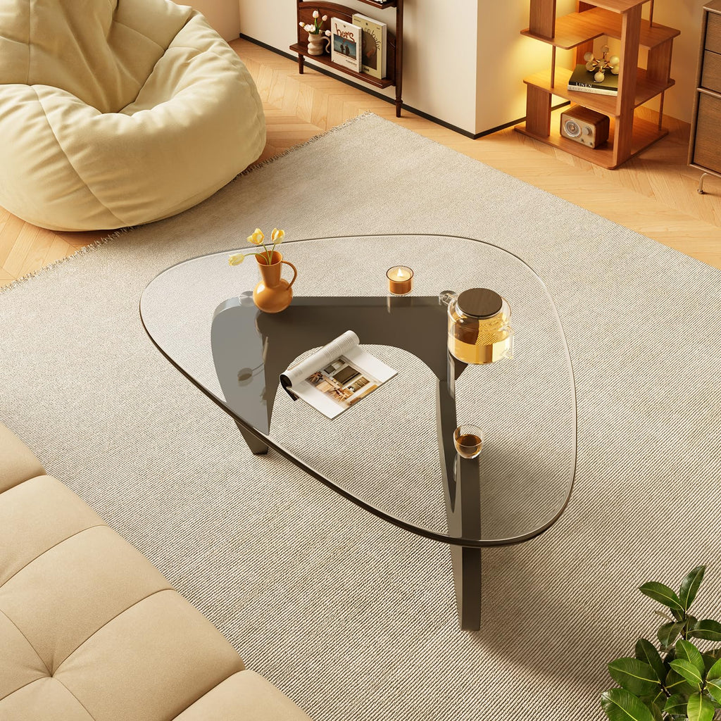 Coffee Tables Glass Small Farmhouse Coffee Table Mid-Century Modern Wood Center Table for Living Room, Walnut Transparent, 32 Inch