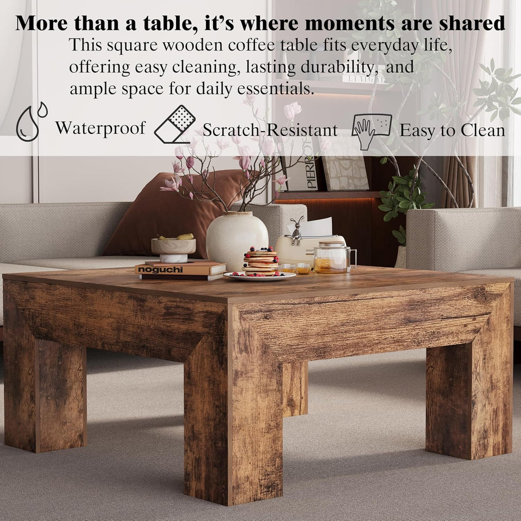 LUMTOK 35" inch Wooden Square Coffee Table for Living Room,Modern Farmhouse