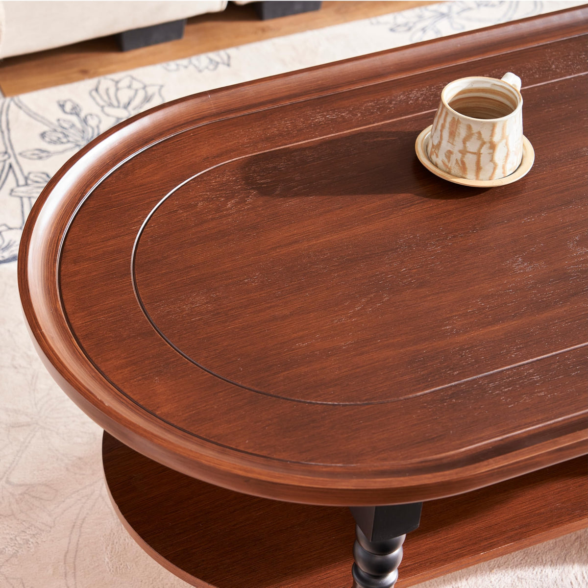 Saint Mossi French Country Coffee Table for Living Room, Mid-Century Modern Round Coffee Table, 2-Tier Wood Center Table, Wanlut Wood Top and French Style Table Legs