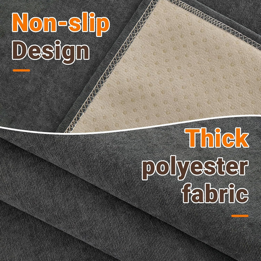 Deep Dream Sectional Couch Covers U Shape, 3 Pieces Waterproof Sofa Cover for Sectional Sofa, Non Slip U Shaped Couch Cover with Chaise Lounge for Dogs Pets, Dark Grey (2PCS 110"x63" + 1PCS 90"x71")
