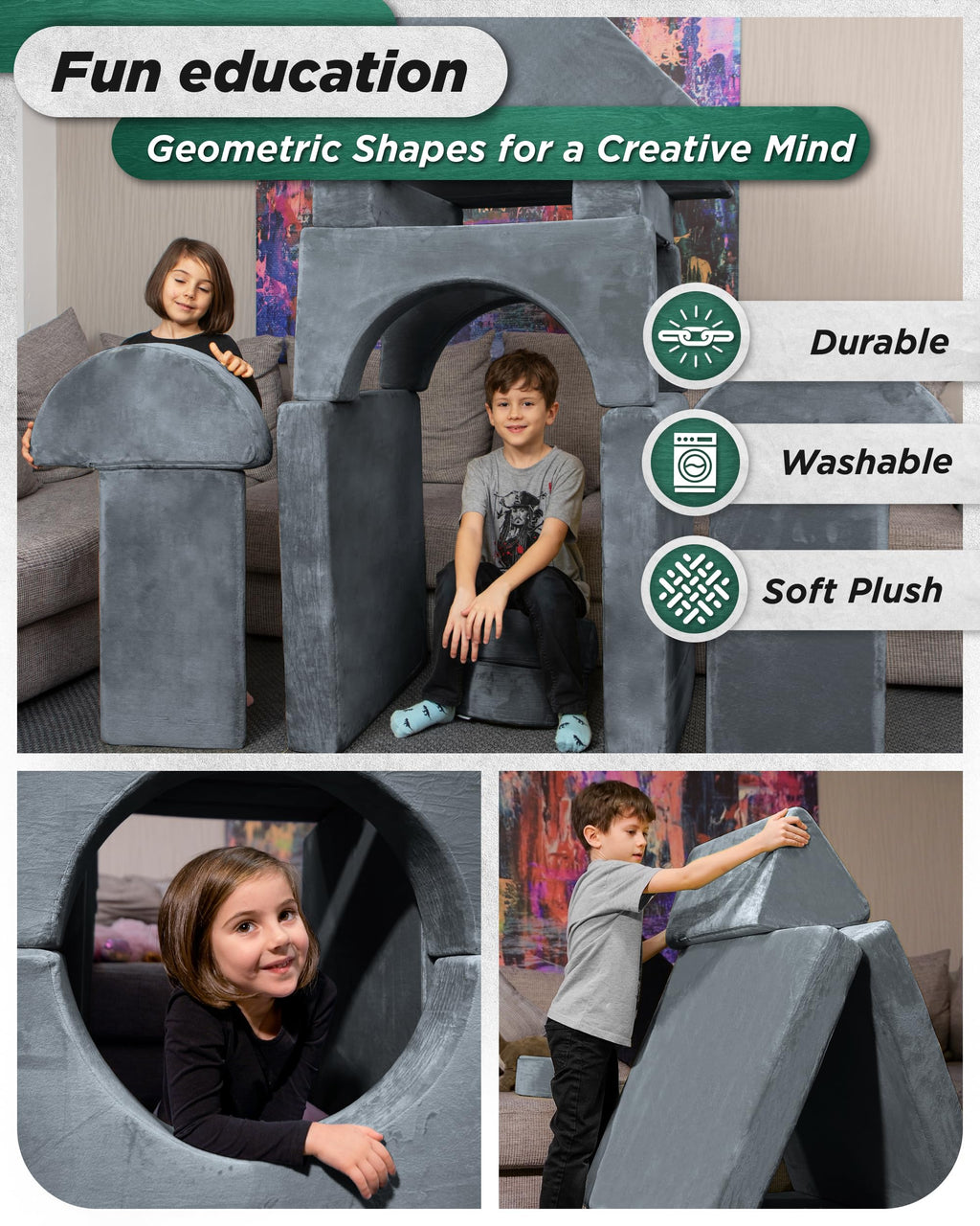 Lunix Modular Kids Play Couch, 14-Piece Fort Building & Climbing Foam Set