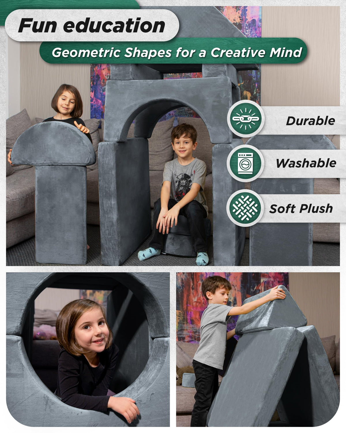Lunix Modular Kids Play Couch, 14-Piece Fort Building & Climbing Foam Set