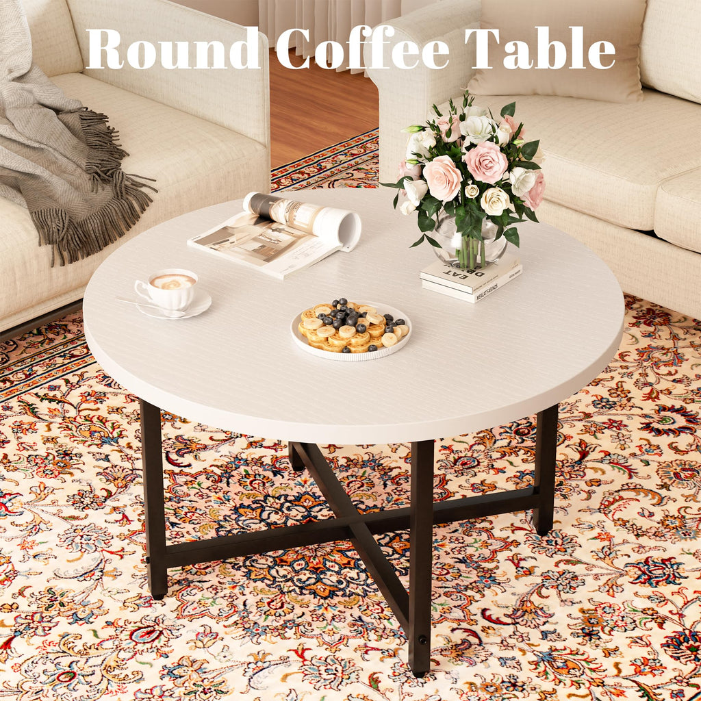 Coffee Tables for Living Room, 27.6" Round Coffee Table, Black Coffee Table